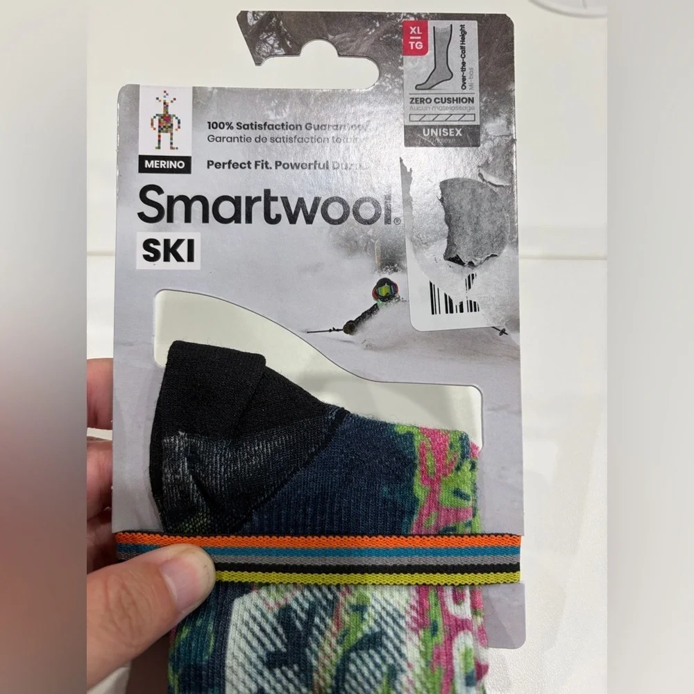 SmartWool Mens XL Zero Cushion Pow Print Ski Socks Blue Black NWT Over the Calf